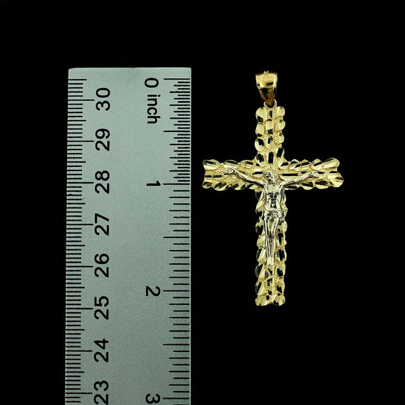Real 10K Yellow Gold Large Nugget Cross Pendant - Picture 5 of 8
